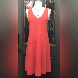 Cut•Loose Coral Hanky Linen Blend Patch Sleeveless V-Neck Dress